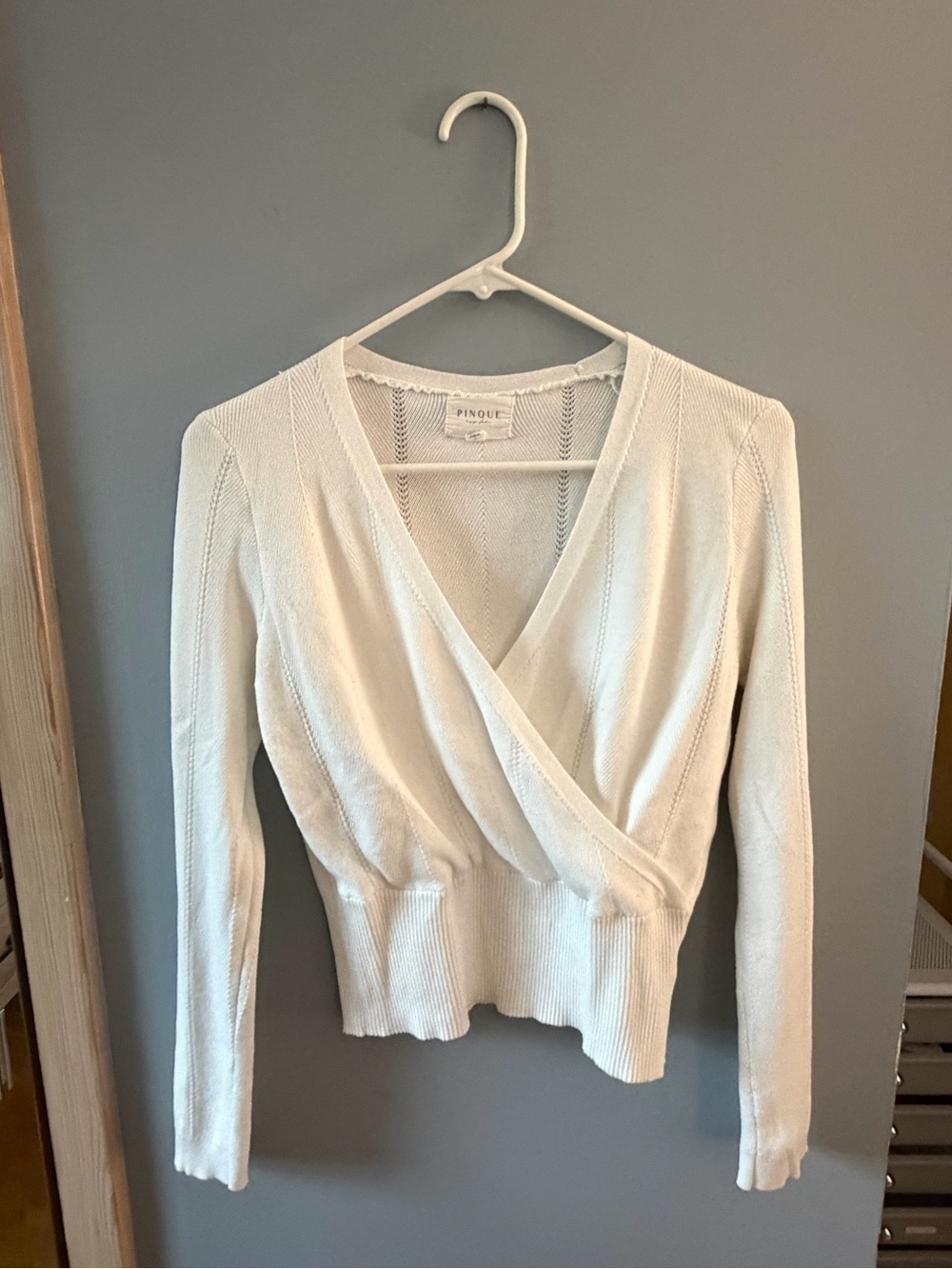 Pinque Cream Wrap-Front Knit Sweater